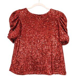 Rachel Zoe Sequin Puff Sleeve Top Womens Small Copper Rust